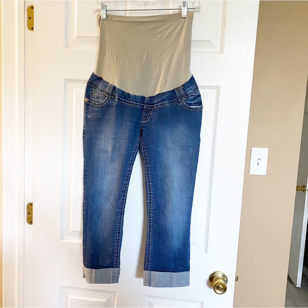 Maternity Cropped Jeans Bling Pockets Thick Stitch M